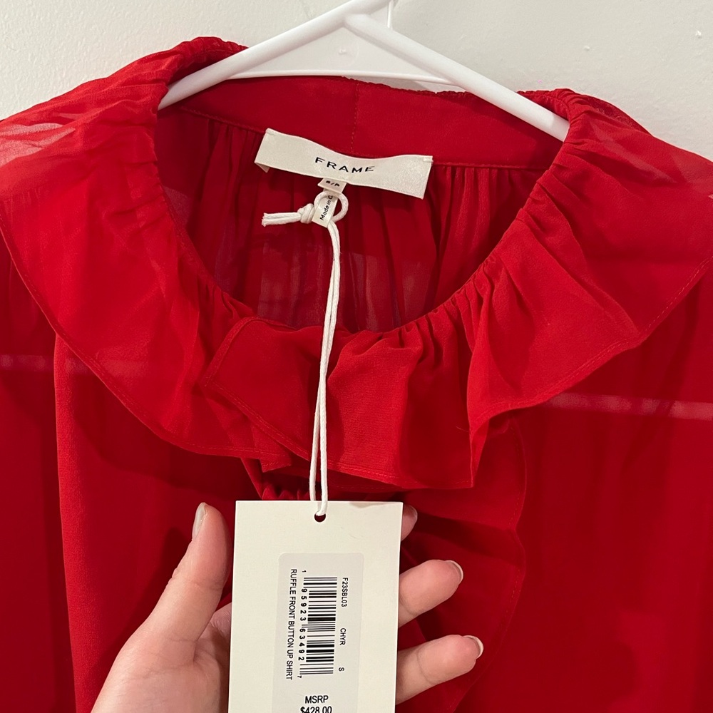 FRAME
Ruffled Silk Button-Front Blouse - Picture 6 of 7